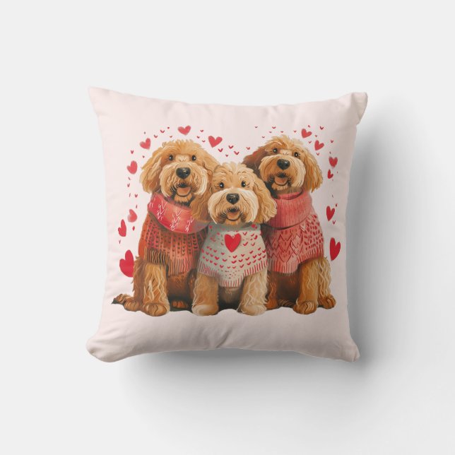 Almofada Cães Goldendoodle do Dia dos Namorados (Frente)