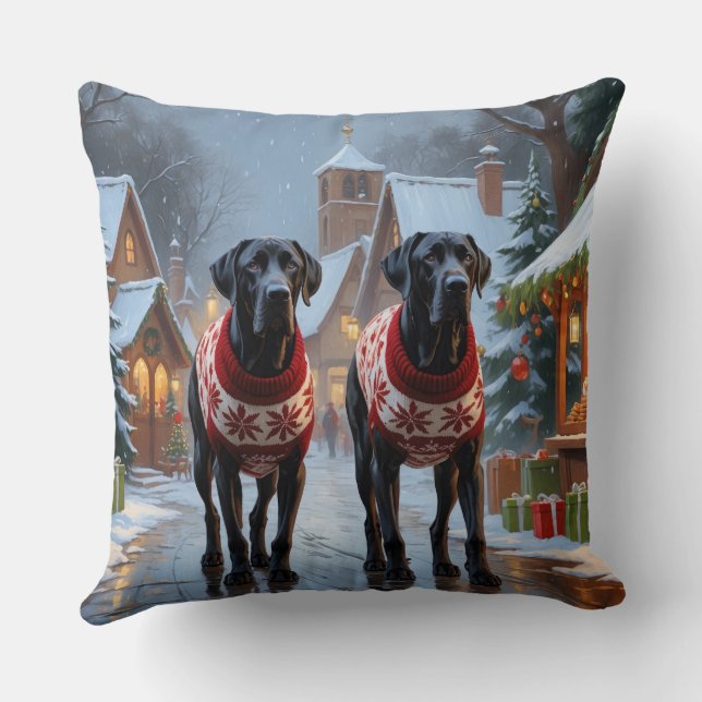 Almofada Cães Great Dane Natal Neve Férias (Verso)