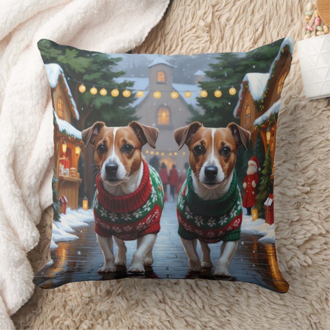 Almofada Cães Jack Russell Natal Neve Férias (Cobertor)