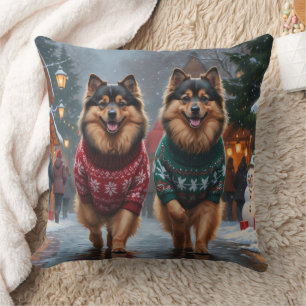 Almofada Cães Keeshond Natal Neve Férias