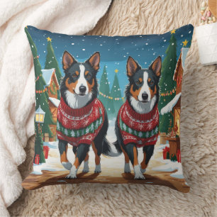 Almofada Cães Kelpie Australianos Natal Neve Feriado