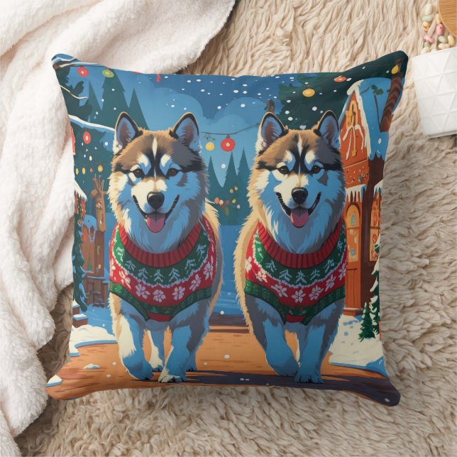 Almofada Cães Malamute do Alasca Natal Neve Feriado  (Cobertor)