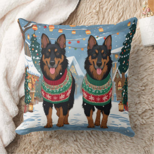 Almofada Cães Malinois Belgas Natal Neve Férias