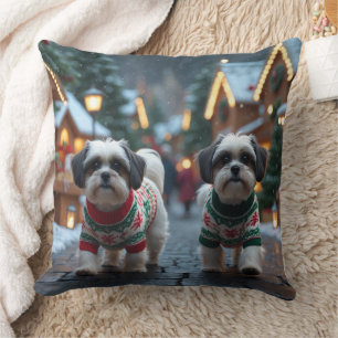Almofada Cães Malti Tzu Natal Neve Férias