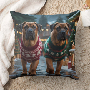 Almofada Cães Mastim Tibetano Natal Neve Férias