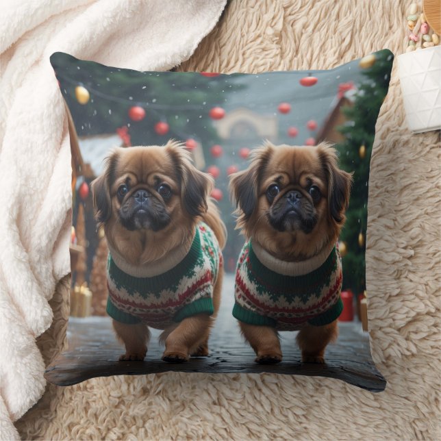 Almofada Cães Pequinês Natal Neve Férias (Cobertor)