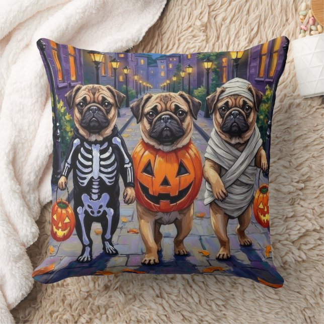 Almofada Cães Pug Trick-or-Tratando em Figurinos de Hallowe (Cobertor)