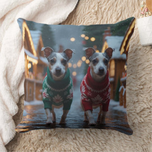 Almofada Cães Rat Terrier Natal Neve Feriado
