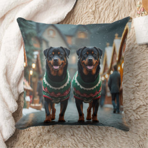 Almofada Cães Rottweiler Natal Neve Férias