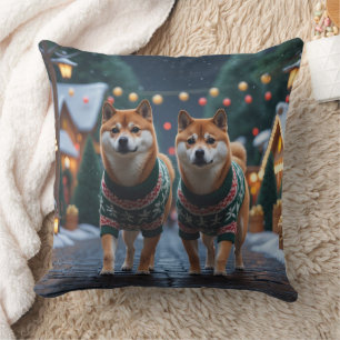 Almofada Cães Shiba Inu Natal Neve Férias