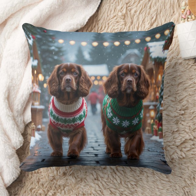 Almofada Cães Spaniel Tibetano Natal Neve Feriado (Cobertor)