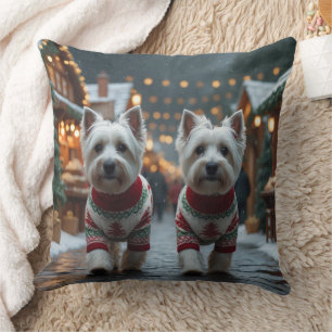 Almofada Cães Terrier Branco do West Highland Natal Neve 
