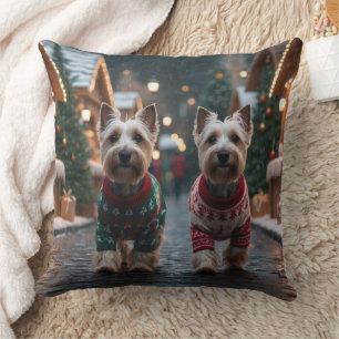 Almofada Cães Terrier Escoceses Natal Neve Férias