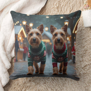 Almofada Cães Wire Fox Terrier Natal Neve Feriado