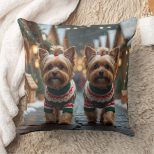 Almofada Cães Yorkipoo Natal Neve Feriado