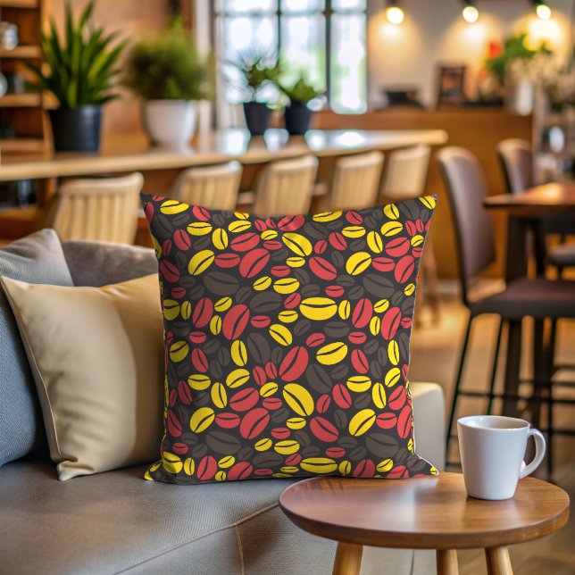 Almofada Café Amarelo-Cinto-Cinto e Bean-Café-Vermelho (Coffee bean pattern throw pillow)