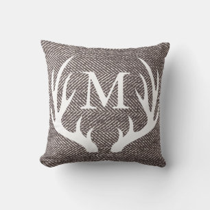 Almofada Café Brown Herringbone & Deer Antlers