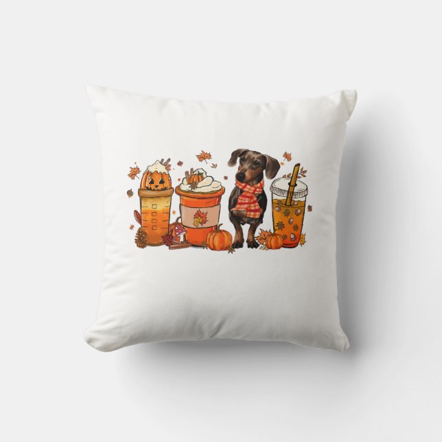 Almofada Café de outono com Dachshund (Frente)