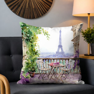 Almofada Café de Paris na Varanda Torre Eiffel Aquarela