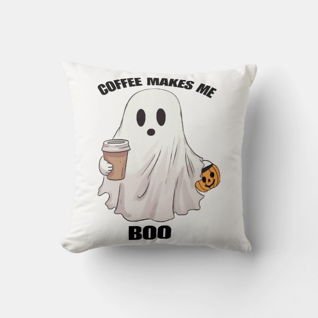 Almofada Café Fantasma Halloween Engraçado  (Frente)