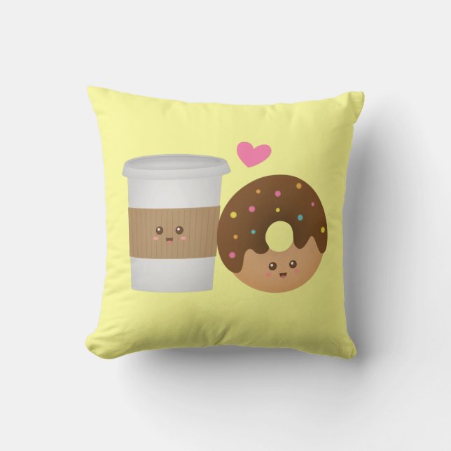 Almofada Café Fofo e Donut Apaixonados, Par Perfeito (Frente)
