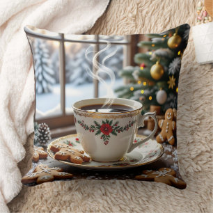 Almofada Café quente e biscoitos de pão quente Natal