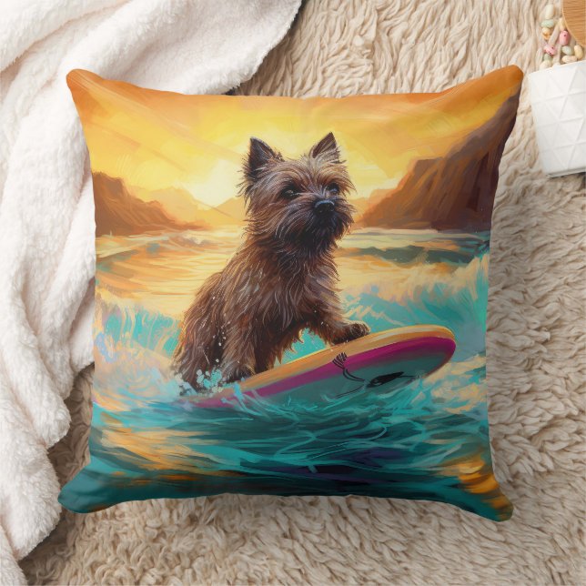 Almofada Cairn Terrier Beach Surfing Painting (Cobertor)