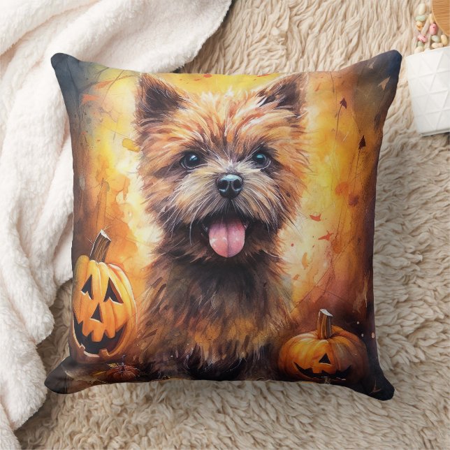 Almofada Cairn Terrier de Halloween com Abóboras Assustador (Cobertor)