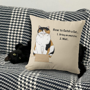 Almofada Caixa de Gato Calico Bege Engraçado Humor Capturad