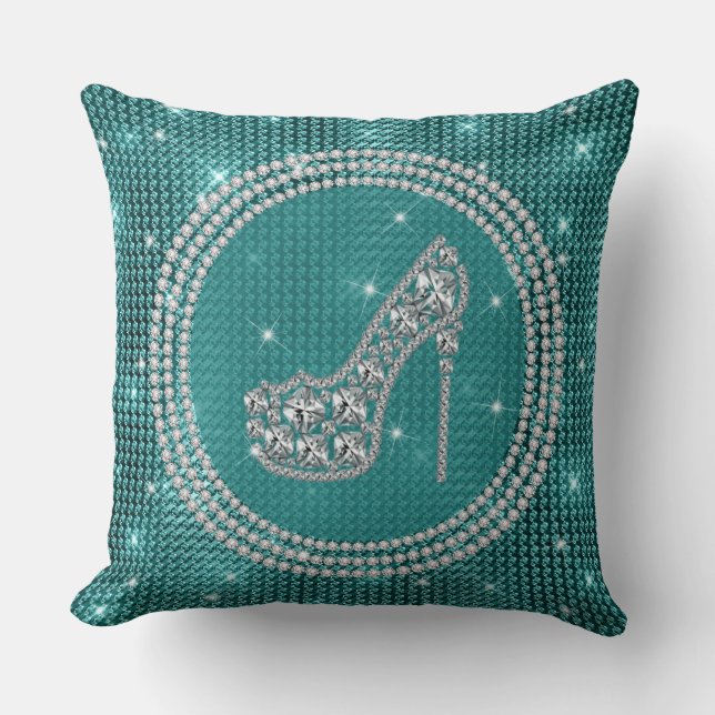 Almofada Calçado Glam Diamond Stiletto Em Teal (Frente)
