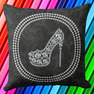 Almofada Calçado Glam Diamond Stiletto Sobre Damasco Preto