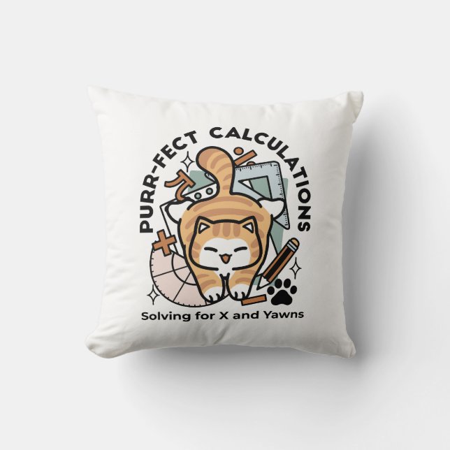 Almofada Cálculos Perfeitos – Design de Gato de Matemática  (Frente)