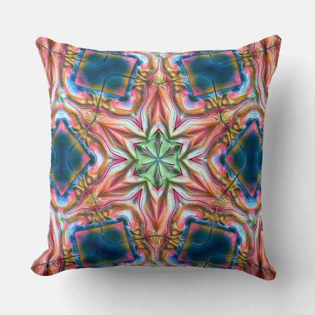 Almofada Caleidoscópio estelar em textura áspera, salmão qu (Frente)