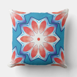 Almofada Caleidoscópio estrelado vermelho-azul com dez pont