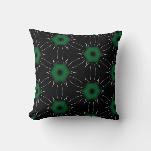Almofada Caleidoscópio Preto com Padrão de Ponto Verde (Frente)