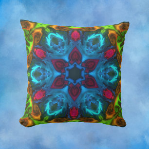 Almofada Caleidoscópio Psicodélico Azul, Rosa e Verde