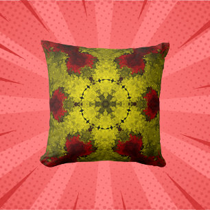 Almofada Caleidoscópio Psicodélico Flor Vermelho e Amarelo