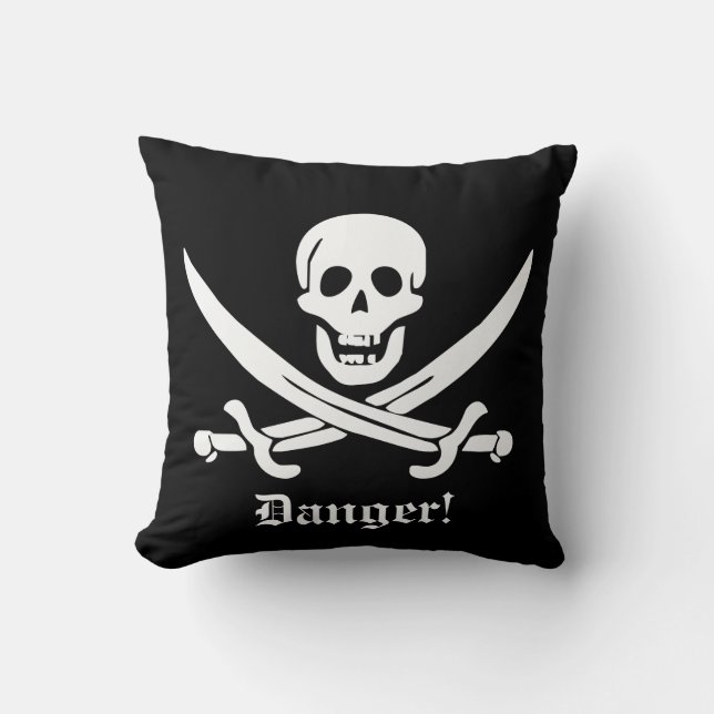 Almofada Calico Jack Pirate Flag Skull e Cutlass Warning (Frente)