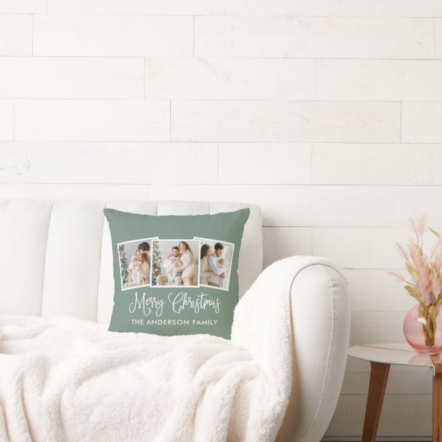 Almofada Caligrafia 3 Foto Feliz Natal Verde (Sofá)