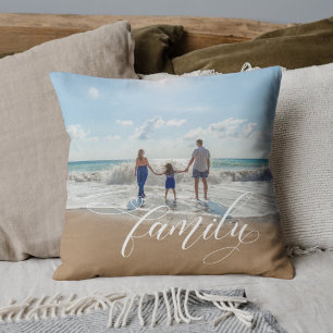 Almofada Caligrafia de Família Elegante Foto Personalizada