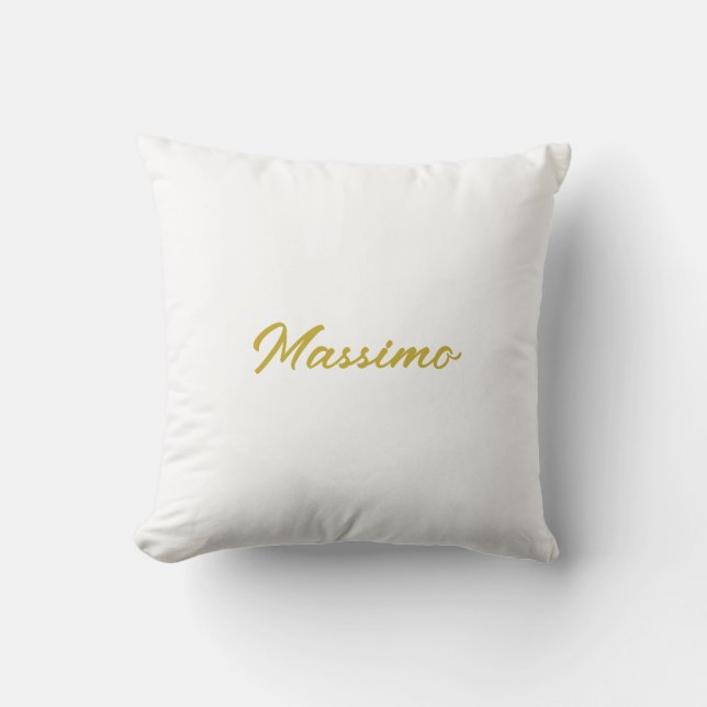 Almofada Caligrafia Elegante Dourado Branco Simples Nome (Frente)