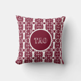 Almofada Caligrafia Tao estilosa em burgundy e branco