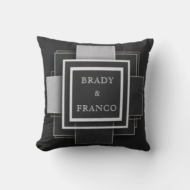 Almofada Camadas de Contraste Geométricas Casamento Negro E (Frente)