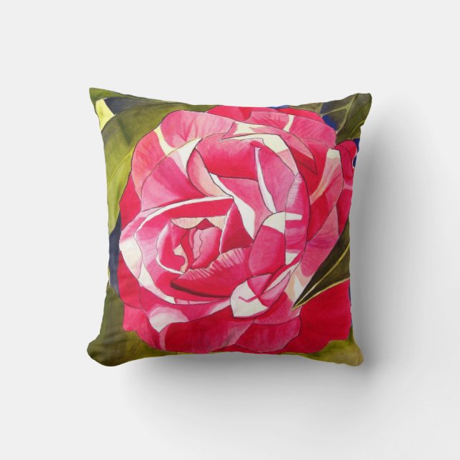 Almofada Camélia floral rosa quente (Frente)