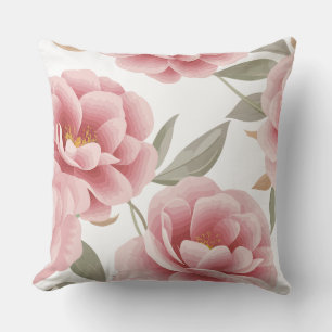 Almofada Camélia rosa elegante floral com folhas verdes
