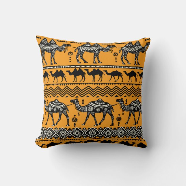 Almofada Camelos Ilustração de Padrão Invisível Design. (Frente)
