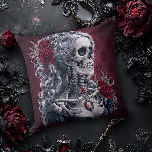 Almofada Cameo de Crânio Feminino em Vermelho