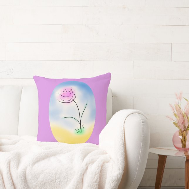 Almofada Cameo Estilizado de Flor Rosa Feliz (Sofá)