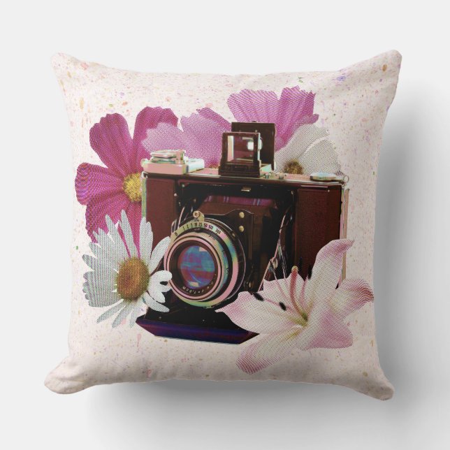 Almofada Câmera do vintage com flores (Frente)