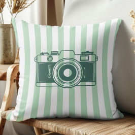 Almofada Camera on Sea Green Stripes, Accent Pillow,